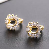 Cubic Zirconia Micro Pave Brass Earring, plated, Unisex & micro pave cubic zirconia, gold, 13x10x9mm, Sold By Pair