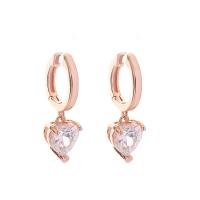 Cubic Zirconia Micro Pave Brass Earring, Heart, plated, micro pave cubic zirconia & for woman, rose gold color, 25x15mm, Sold By Pair