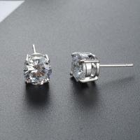 Cubic Zirconia Micro Pave Brass Earring plated Unisex & micro pave cubic zirconia silver color Sold By Pair
