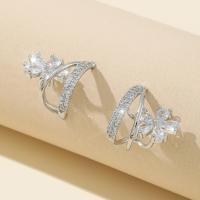 Cubic Zirconia Micro Pave Brass Earring, petals, plated, micro pave cubic zirconia & for woman, silver color, Sold By Pair
