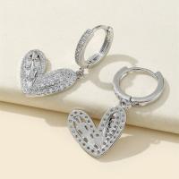 Cubic Zirconia Micro Pave Brass Earring, Heart, plated, micro pave cubic zirconia & for woman, silver color, Sold By Pair
