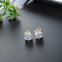 Cubic Zirconia Micro Pave Brass Earring plated Unisex  & micro pave cubic zirconia silver color Sold By Pair