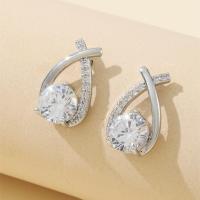 Cubic Zirconia Micro Pave Brass Earring plated micro pave cubic zirconia & for woman silver color Sold By Pair