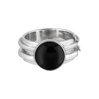 Sterling Silver Jewelry Finger Ring, 925 argento sterlina, with agata nero, placcato, gioielli di moda & per la donna, argento, Misura:16, Venduto da PC