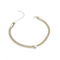 Zinc Alloy Jewelry Necklace with Plastic Pearl gold color plated Double Layer & fashion jewelry & for woman & with rhinestone golden Length Approx 21-50 cm Sold By PC