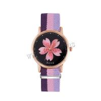 Women Wrist Watch, Canvas, with 304 Stainless Steel & Tibetan Style, Round, rose gold color plated, fashion jewelry & Chinese movement & for woman, more colors for choice, 32x8mm, Length:Approx 235 mm, Sold By PC