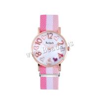 Women Wrist Watch, Canvas, with Glass & 304 Stainless Steel & Tibetan Style, Round, rose gold color plated, fashion jewelry & Chinese movement & for woman, more colors for choice, 32x8mm, Length:Approx 233 mm, Sold By PC