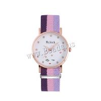 Women Wrist Watch, Canvas, with Glass & 304 Stainless Steel & Tibetan Style, Round, rose gold color plated, fashion jewelry & Chinese movement & for woman & with rhinestone, more colors for choice, 30x8mm, Length:Approx 230 mm, Sold By PC