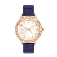 Women Wrist Watch, PU Leather, with Glass & 304 Stainless Steel & Tibetan Style, Round, rose gold color plated, fashion jewelry & Chinese movement & for woman & with rhinestone, more colors for choice, 36x10mm, Length:Approx 240 mm, Sold By PC