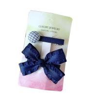 Alligator Hair Clip Polyester and Cotton with Iron 2 pieces & for children blue 60mm Sold By PC