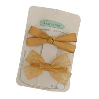Alligator Hair Clip, Lace, with Polyester and Cotton & Iron, Bowknot, 2 pieces & for children, yellow, 60mm, Sold By Set