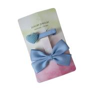 Alligator Hair Clip Polyester and Cotton with Iron 2 pieces & for children blue 60mm Sold By Set