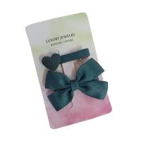 Alligator Hair Clip, Cloth, with Iron, Bowknot, 2 pieces & for children, green, 60mm, Sold By Set