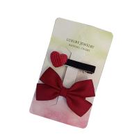 Alligator Hair Clip, Polyester and Cotton, with Iron, 2 pieces & for children, red, 60mm, Sold By Set