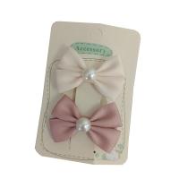 Alligator Hair Clip, Polyester and Cotton, with Plastic Pearl & Iron, Bowknot, 2 pieces & for children, pink, 50mm, Sold By Set