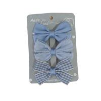 Alligator Hair Clip, Spun Silk, with Iron, Bowknot, three pieces & for children, blue, 60mm, Sold By Set