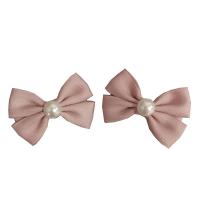 Alligator Hair Clip Polyester and Cotton with Plastic Pearl & Iron Bowknot 2 pieces & for children pink 50mm Sold By Set