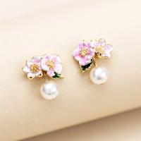 Tibetan Style Stud Earring, with Plastic Pearl, fashion jewelry & for woman, nickel, lead & cadmium free, 5mm, Sold By Pair