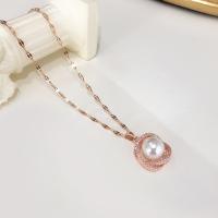Titanium Steel Necklace with Plastic Pearl fashion jewelry & with rhinestone nickel lead & cadmium free 35cm Sold By PC