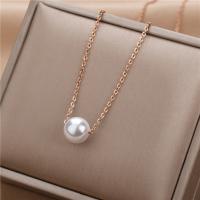 Titanium Steel Necklace with Plastic Pearl fashion jewelry & for woman nickel lead & cadmium free 35cm Sold By PC