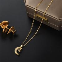 Titanium Steel Necklace, fashion jewelry & with rhinestone, nickel, lead & cadmium free, 35cm, Sold By PC