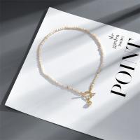 Freshwater Pearl Brass Chain Necklace, Pérolas de água doce, with cobre, joias de moda & para mulher, branco, comprimento Aprox 41 cm, vendido por PC