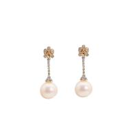 Freshwater Pearl Earrings, with Brass, 18K gold plated, fashion jewelry & micro pave cubic zirconia & for woman, 35mm, Sold By Pair
