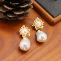 Freshwater Pearl Earrings, with Brass, 18K gold plated, fashion jewelry & different styles for choice & for woman, more colors for choice, 40mm, Sold By Pair