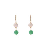 Freshwater Pearl Earrings with Jade & Brass 18K gold plated fashion jewelry & for woman 50mm Sold By Pair
