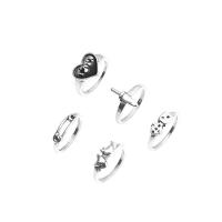 Cink Alloy Ring Set, Cink ötvözet, ezüst színű bevonattal, 5 darab & divat ékszerek & a nő & zománc, ezüst, Által értékesített PC