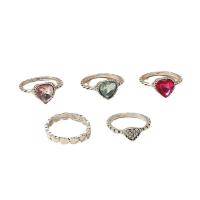 Cink Alloy Ring Set, Cink ötvözet, ezüst színű bevonattal, 5 darab & divat ékszerek & a nő & strasszos, sokszínű, 17mm, Által értékesített Set