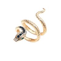 Zinc Alloy Finger Ring Snake gold color plated fashion jewelry & for woman & with rhinestone multi-colored 17mm Sold By PC