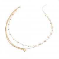 aleación de zinc collar, con Perlas plásticas, chapado en color dorado, tres capas & Joyería & para mujer, dorado, longitud aproximado 21-50 cm, Vendido por UD