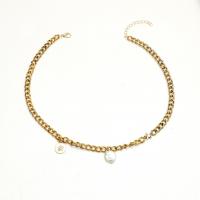 liga de zinco colar, with Pérolas de água doce, cromado de cor dourada, joias de moda & para mulher, dourado, comprimento Aprox 21-50 cm, vendido por PC