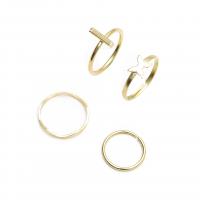Juego de anillos de aleación de zinc, chapado en color dorado, 4 piezas & Joyería & para mujer, dorado, 15mm,17mm, Vendido por Set