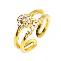 Zinc Alloy Finger Ring silver color plated fashion jewelry & for woman & with rhinestone golden 17mm Sold By PC
