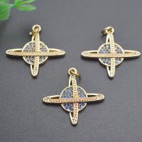 Cubic Zirconia Micro Pave Brass Pendant gold color plated DIY & micro pave cubic zirconia blue nickel lead & cadmium free Sold By PC
