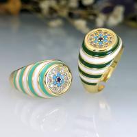Evil Eye Smykker Finger Ring, Messing, Runde, guldfarve belagt, mode smykker & Micro Pave cubic zirconia & for kvinde & emalje, flere farver til valg, nikkel, bly & cadmium fri, 12mm, Indvendig diameter:Ca. 18mm, Solgt af PC