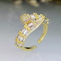 Krychlový Circonia Micro vydláždit mosazný prsten, Mosaz, KC zlaté barvy á, módní šperky & micro vydláždit kubické zirkony & pro ženy, jasný, nikl, olovo a kadmium zdarma, 13x23mm, Prodáno By PC