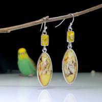 Tibetan Style Drop Earrings, with Glass & Resin, Horse Eye, silver color plated, fashion jewelry & for woman, yellow, nickel, lead & cadmium free, 13x42mm, Sold By Pair
