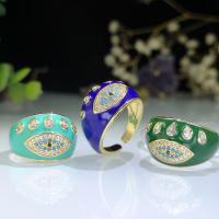 Evil Eye Smykker Finger Ring, Messing, guldfarve belagt, mode smykker & Unisex & Micro Pave cubic zirconia & emalje, flere farver til valg, nikkel, bly & cadmium fri, 21x14mm, Indvendig diameter:Ca. 18mm, Solgt af PC