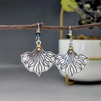 Tibetan Style Drop Earrings, with Glass, Leaf, antique silver color plated, vintage & fashion jewelry & for woman, nickel, lead & cadmium free, 24x35mm, Sold By Pair