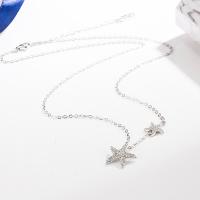 925 Sterling Silver Necklaces with 1.97inch extender chain Starfish plated fashion jewelry & for woman & with rhinestone nickel lead & cadmium free Length Approx 15.74 Inch Sold By PC