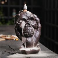 Backflow Incense Burner Purple Clay Skull half handmade Halloween Design & for home and office & durable nickel lead & cadmium free Sold By PC
