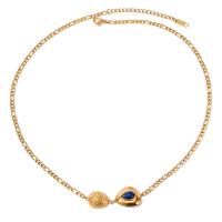 Stainless Steel Jewelry Necklace 304 Stainless Steel with Lapis Lazuli with 1.97inch extender chain 18K gold plated fashion jewelry & for woman golden Sold Per Approx 17.91 Inch Strand