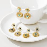 Titanium Steel  Earring with turquoise plated fashion jewelry & for woman golden 15mm 10mm Sold By Pair