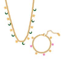 Jewelry Sets, Titanium Steel, with 1.97inch extender chain, Vacuum Ion Plating, different styles for choice & for woman & enamel, golden, Length:Approx 5.9 Inch, Approx 15.75 Inch, Sold By PC