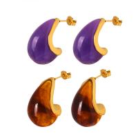 Titanium stål øreringe, med Resin, mode smykker & for kvinde, flere farver til valg, 15x25mm, Solgt af par