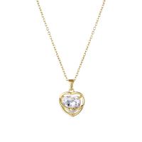 Stainless Steel Jewelry Necklace, 304 Stainless Steel, with 1.97inch extender chain, Heart, Vacuum Plating, fashion jewelry & micro pave cubic zirconia & for woman, golden, 21x14mm, Sold Per Approx 15.75 Inch Strand