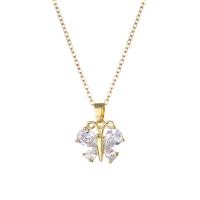 Stainless Steel Jewelry Necklace, 304 Stainless Steel, with 1.97inch extender chain, Butterfly, Vacuum Plating, fashion jewelry & micro pave cubic zirconia & for woman, golden, 18x15mm, Sold Per Approx 15.75 Inch Strand